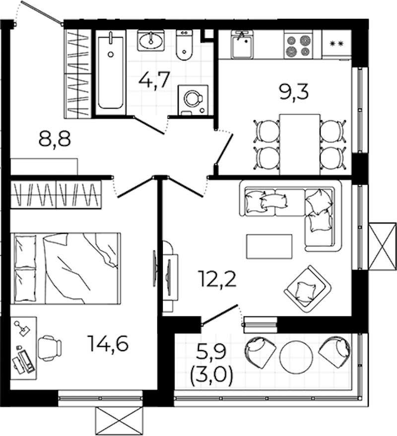 2-комнатная квартира 52.6 м², 2/12 эт., ЖК «А101 Всеволожск»